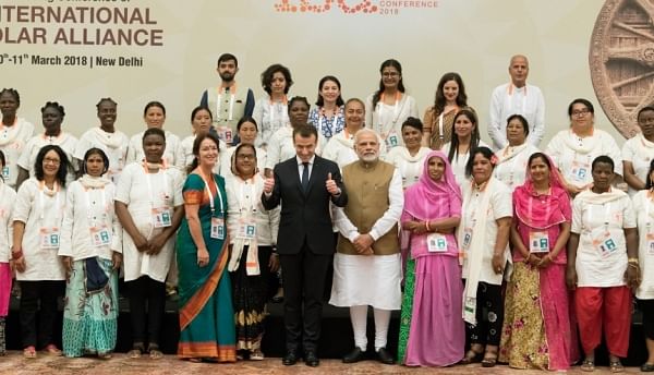 French President Emmanuel Macron and Indian Prime Minister Narendra Modi attend the founding conference of the International Solar Alliance in 2018. The US is the only major country that is not part of the 121-member multilateral body.Courtesy: Abaca Press via Reuters  ‘Big Three’ greatest democracies must join hands to fight climate change French president emmanuel 600x344